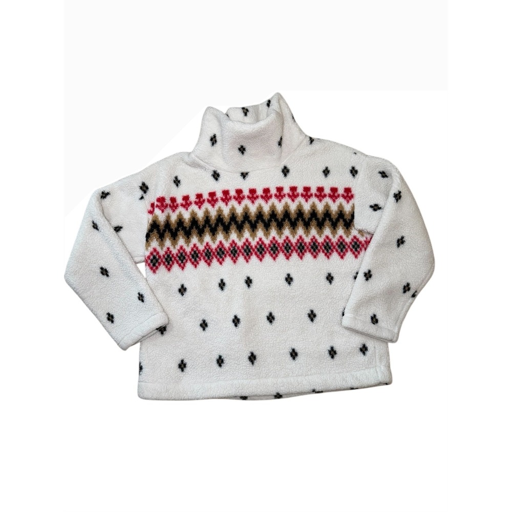 Loft White Sherpa Turtleneck Sweater Geometric Pattern Women's Size Medium - Picture 2 of 4